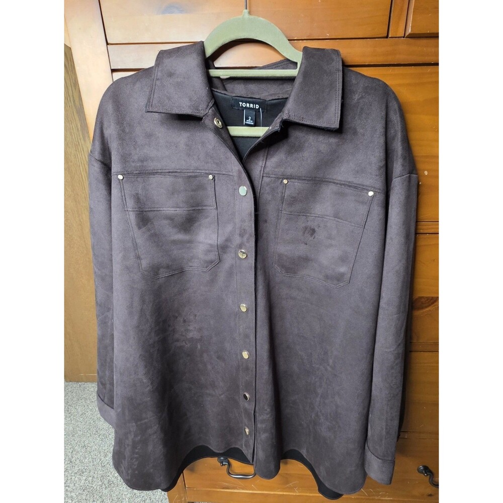 NWT Torrid Faux Suede Shacket Size 2X Brown Snap Front Snap Collar